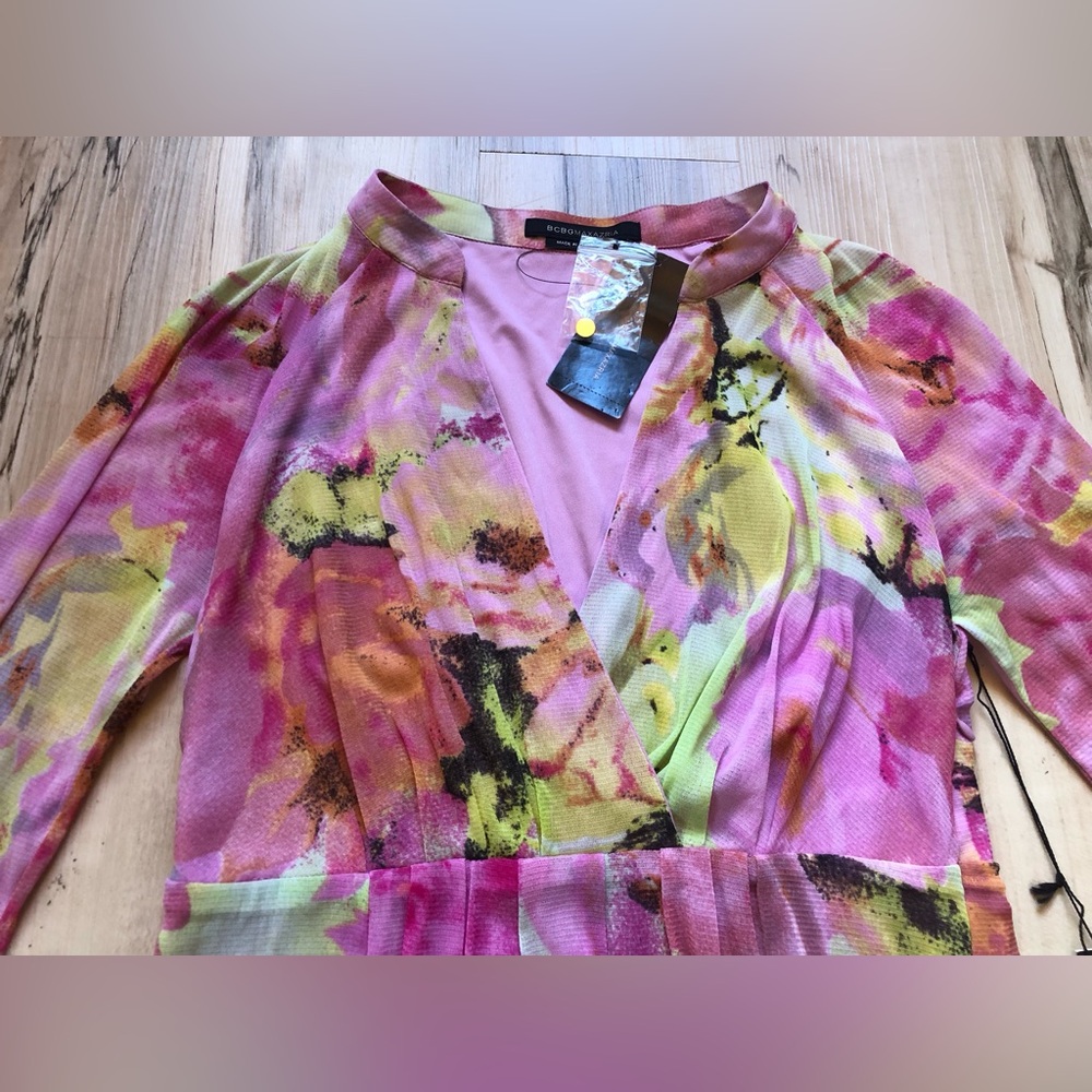 BCBGMAXAZRIA Secret Garden Floral A-Line Dress NWT BC33167D Mesh Small Light - Picture 6 of 15